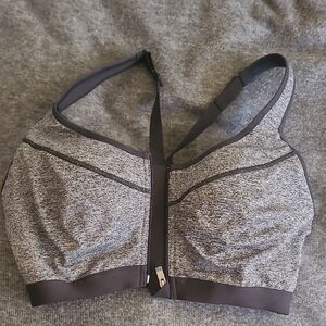 Gray Sports Bra with Zipper Closure and Racerback Design 34D